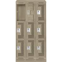Clean Line Lockers, 3 -tier, Bank of 3, 36" x 18" x 82", Steel, Beige, Rivet (Assembled), Perforated FMT Sales Ltd