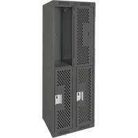 Clean Line Lockers, 2 -tier, Bank of 2, 24" x 15" x 72", Steel, Charcoal, Rivet (Assembled), Perforated FMT Sales Ltd