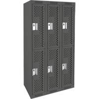 Clean Line Lockers, 2 -tier, Bank of 3, 36" x 15" x 72", Steel, Charcoal, Rivet (Assembled), Perforated FMT Sales Ltd