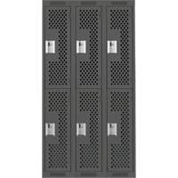 Clean Line Lockers, 2 -tier, Bank of 3, 36" x 15" x 72", Steel, Charcoal, Rivet (Assembled), Perforated FMT Sales Ltd