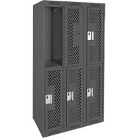 Clean Line Lockers, 2 -tier, Bank of 3, 36" x 15" x 72", Steel, Charcoal, Rivet (Assembled), Perforated FMT Sales Ltd
