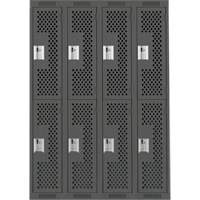 Clean Line Lockers, 2 -tier, Bank of 4, 48" x 15" x 72", Steel, Charcoal, Rivet (Assembled), Perforated FMT Sales Ltd