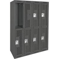 Clean Line Lockers, 2 -tier, Bank of 4, 48" x 15" x 72", Steel, Charcoal, Rivet (Assembled), Perforated FMT Sales Ltd