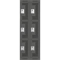 Clean Line Lockers, 3 -tier, Bank of 2, 24" x 12" x 72", Steel, Charcoal, Rivet (Assembled), Perforated FMT Sales Ltd
