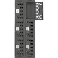 Clean Line Lockers, 3 -tier, Bank of 2, 24" x 12" x 72", Steel, Charcoal, Rivet (Assembled), Perforated FMT Sales Ltd
