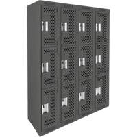 Clean Line Lockers, 3 -tier, Bank of 4, 48" x 12" x 72", Steel, Charcoal, Rivet (Assembled), Perforated FMT Sales Ltd
