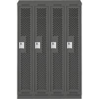 Clean Line Lockers, Bank of 4, 48" x 12" x 82", Steel, Charcoal, Rivet (Assembled), Perforated FMT Sales Ltd