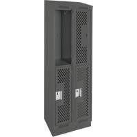 Clean Line Lockers, 2 -tier, Bank of 2, 24" x 18" x 82", Steel, Charcoal, Rivet (Assembled), Perforated FMT Sales Ltd