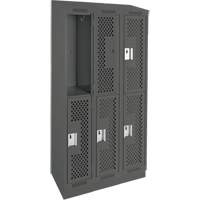 Casiers Clean Line, 2 niveaux, Bloc de 3, 36" x 12" x 82", Acier, Charbon, Rivet (assembl&eacute;), Perfor&eacute; FMT Sales Ltd