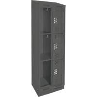 Clean Line Lockers, 3 -tier, Bank of 2, 24" x 18" x 82", Steel, Charcoal, Rivet (Assembled), Perforated FMT Sales Ltd