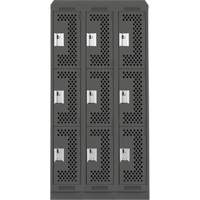 Clean Line Lockers, 3 -tier, Bank of 3, 36" x 18" x 82", Steel, Charcoal, Rivet (Assembled), Perforated FMT Sales Ltd