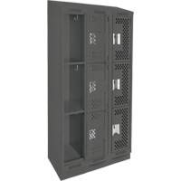 Clean Line Lockers, 3 -tier, Bank of 3, 36" x 18" x 82", Steel, Charcoal, Rivet (Assembled), Perforated FMT Sales Ltd