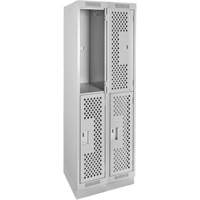 Casiers Clean Line, 2 niveaux, Bloc de 2, 24" x 12" x 76", Acier, Gris, Rivet (assembl&eacute;), Perfor&eacute; FMT Sales Ltd