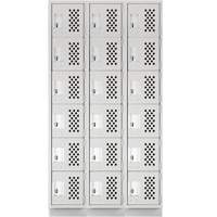 Assembled Lockerettes Clean Line Perforated Economy Lockers, 6 -tier, Bank of 3, 18" x 72" x 12", Steel FMT Sales Ltd