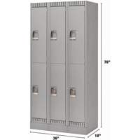 Lockers, 2 -tier, Bank of 3, 36" x 18" x 76", Steel, Grey, Knocked Down FMT Sales Ltd
