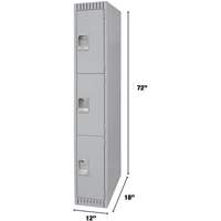 Lockers, 3 -tier, 12" x 18" x 72", Steel, Grey, Knocked Down FMT Sales Ltd
