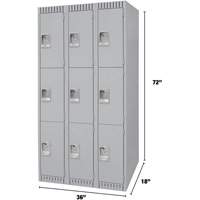 Casiers, 3 niveaux, Bloc de 3, 36" x 18" x 72", Acier, Gris, D&eacute;mont&eacute; FMT Sales Ltd