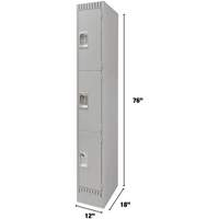 Lockers, 3 -tier, 12" x 18" x 76", Steel, Grey, Knocked Down FMT Sales Ltd