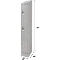 Lockers, 3 -tier, 12" x 18" x 86", Steel, Grey, Knocked Down FMT Sales Ltd