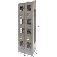 Casiers ventil&eacute;s, 2 niveaux, Bloc de 2, 24" x 18" x 88", Acier, Gris, D&eacute;mont&eacute;, Perfor&eacute; FMT Sales Ltd