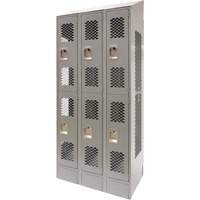 Casiers ventil&eacute;s, 2 niveaux, Bloc de 3, 36 x 18" x 88", Acier, Gris, D&eacute;mont&eacute;, Perfor&eacute; FMT Sales Ltd