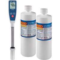 Ensemble de compteur de pH &agrave; tige longue & solution tampon 4 pH/7 pH FMT Sales Ltd