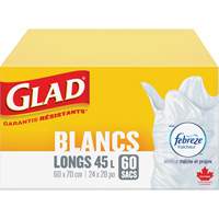 Sacs &agrave; ordures hauts 45 L avec Febreze, R&eacute;gulier, 24" la x 28" lo, Blanc FMT Sales Ltd