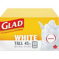 Sacs &agrave; ordures hauts 45 L sans parfum, R&eacute;gulier, 24" la x 28" lo, Blanc FMT Sales Ltd
