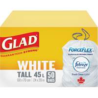 Sacs &agrave; ordures hauts 45 L avec Febreze, R&eacute;gulier, 24" la x 28" lo, Blanc FMT Sales Ltd