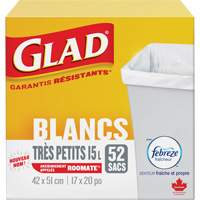 Tr&egrave;s petits sacs &agrave; ordures 15 L avec Febreze, R&eacute;gulier, 17" la x 20" lo, Blanc FMT Sales Ltd
