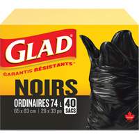 Sacs &agrave; ordures 74 L, R&eacute;gulier, 26" la x 33" lo, Noir FMT Sales Ltd