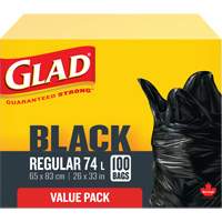 Sacs &agrave; ordures 74 L, R&eacute;gulier, 26" la x 33" lo, Noir FMT Sales Ltd