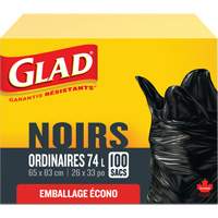 Sacs &agrave; ordures 74 L, R&eacute;gulier, 26" la x 33" lo, Noir FMT Sales Ltd