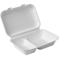 Contenants &agrave; charni&egrave;re pour nourriture compostable avec compartiments, Bagasse, Rectangulaire FMT Sales Ltd