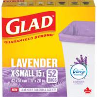 Glad&reg; Lavender Coloured & Scented Bags, Strong, 17" W x 20" L, Purple, 15 L (3.96 Gal.) Capacity FMT Sales Ltd