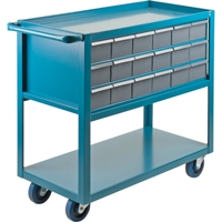 Chariot &agrave; tablette avec tiroir, 1200 lb Capacit&eacute;, Acier, 18" x la, 35" x ha, 36" p, Roues en Caoutchouc, Enti&egrave;rement soud&eacute;, 18 tirroirs FMT Sales Ltd