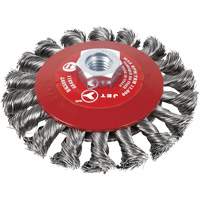 Brosse conique &agrave; fils nou&eacute;s torsad&eacute;s, Dia. 6", Fils 0,02", Arbre 5/8"-11, Acier FMT Sales Ltd