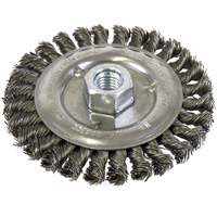 Brosse filet&eacute;e &agrave; fils nou&eacute;s et face standard, Dia. 5", Fils 0,022", Arbre 5/8"-11, Acier FMT Sales Ltd