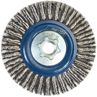 Brosse &agrave; fils nou&eacute;s pour cordons de soudure pour meuleuse angulaire, Dia. 4", Fils 0,02", Arbre 5/8"-11, Acier inoxydable FMT Sales Ltd
