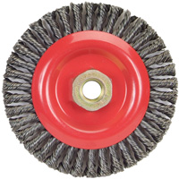 Brosse &agrave; fils nou&eacute;s pour cordons de soudure pour meuleuse angulaire, Dia. 5", Fils 0,02", Arbre 5/8"-11, Acier FMT Sales Ltd