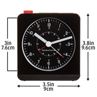 Desk Alarm Clock, Analog, Battery Operated, 3.5" W x 1.5" D x 3.75" H, Black FMT Sales Ltd