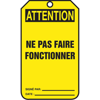 &eacute;tiquettes de verrouillage, Papier cartonn&eacute;, 3-1/8" la x 5-7/8" h, Français FMT Sales Ltd