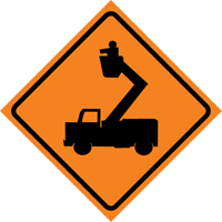 Man in Elevated Bucket Roll-Up Traffic Sign, 29-1/2" x 29-1/2", Vinyl, Pictogram FMT Sales Ltd