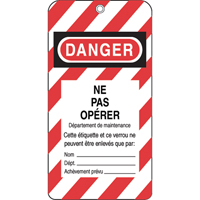 Lockout Tags, Plastic, 3" W x 5-3/4" H, French FMT Sales Ltd