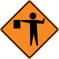 Tilt-Adjust Flagman Ahead Roll-Up Construction Sign, 36" x 36", Vinyl, Pictogram FMT Sales Ltd