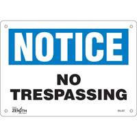 Enseigne No Trespassing, 7" x 10", Aluminium, Anglais FMT Sales Ltd