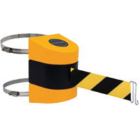 Tensabarrier&reg; Barrier Post Mount with Belt, Plastic, Clamp Mount, 24', Black and Yellow Tape FMT Sales Ltd