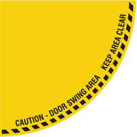 Signalisation au sol ?Caution? (attention) pour porte battante en quart de cercle, Adh&eacute;sif, Anglais avec pictogramme FMT Sales Ltd