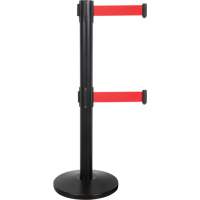 Dual Belt Crowd Control Barrier, Steel, 35" H, Red Tape, 7' Tape Length FMT Sales Ltd