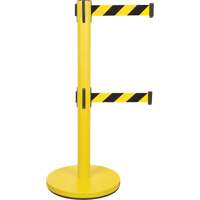 Dual Belt Crowd Control Barrier, Steel, 35" H, Black/Yellow Tape, 7' Tape Length FMT Sales Ltd